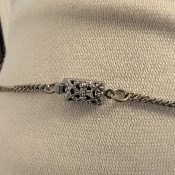 VINTAGE 1940 Silver Necklace Blue Clear Rhinestones Choker - Picture 8 of 12